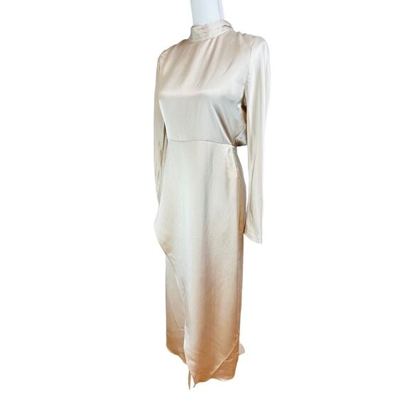 ZARA Events Champagne Open Back Dress Sz M New NWT Long Sleeve High Neck Tulip - Picture 4 of 16